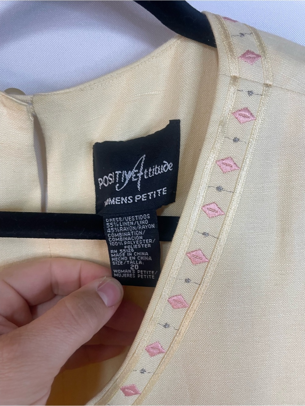 Positive Attitude linen blend buttery yellow and embroidered dress, layered. - Picture 3 of 5